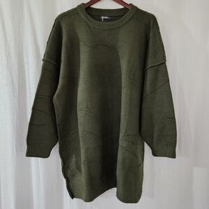 BTFBM Crewneck Oversized Sweater Dress in Dark Green Women's Size L